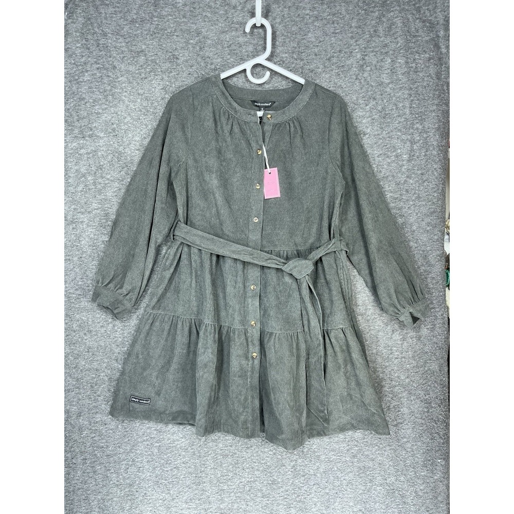 Simply Southern Corduroy Button Down Dress Gray Peasant Boho Size Small NWT